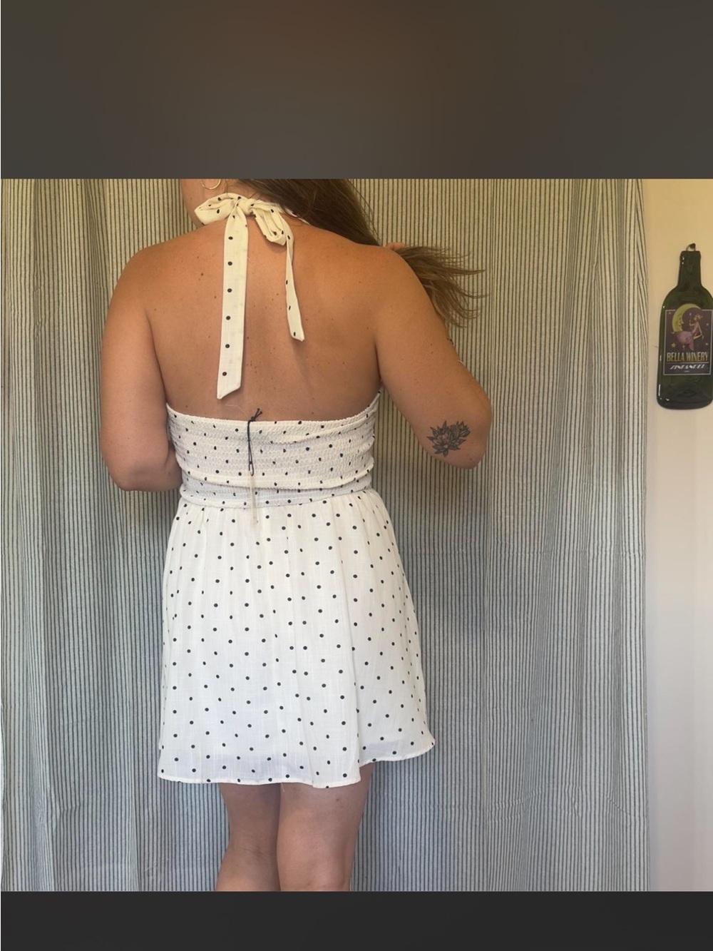 White & black polka dot adjustable halter neck mini dress - Picture 2 of 4